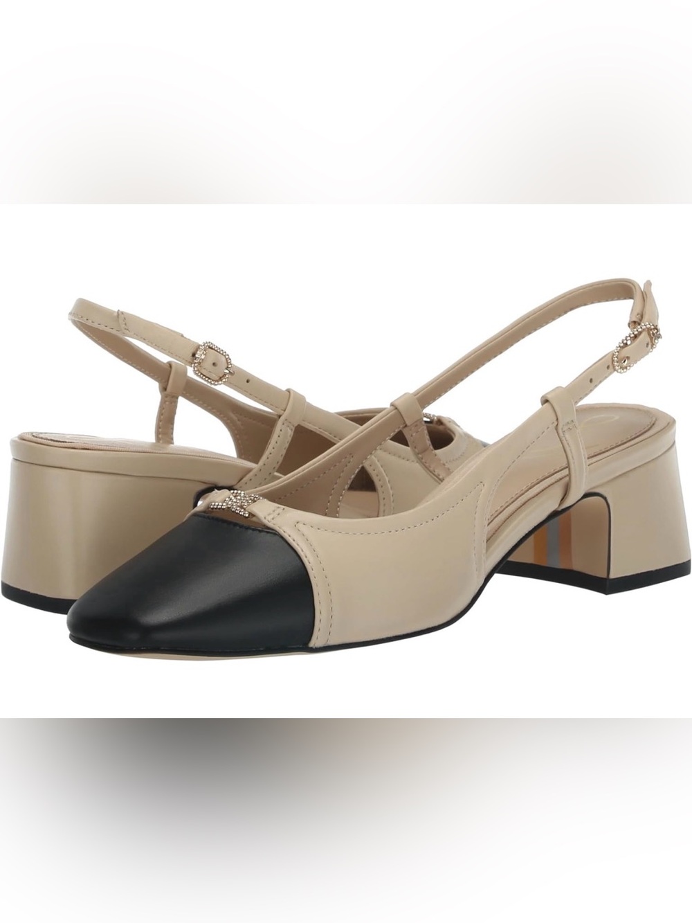 SAM EDELMAN Tarra Slingback Pump Summer Sand/ Black Leather.
